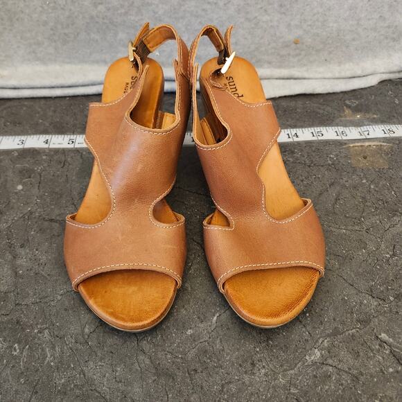 Sundance‎ Brown Leather Heel Sandals Women's Size 39  Platform Sandal Italy Made - Picture 1 of 9